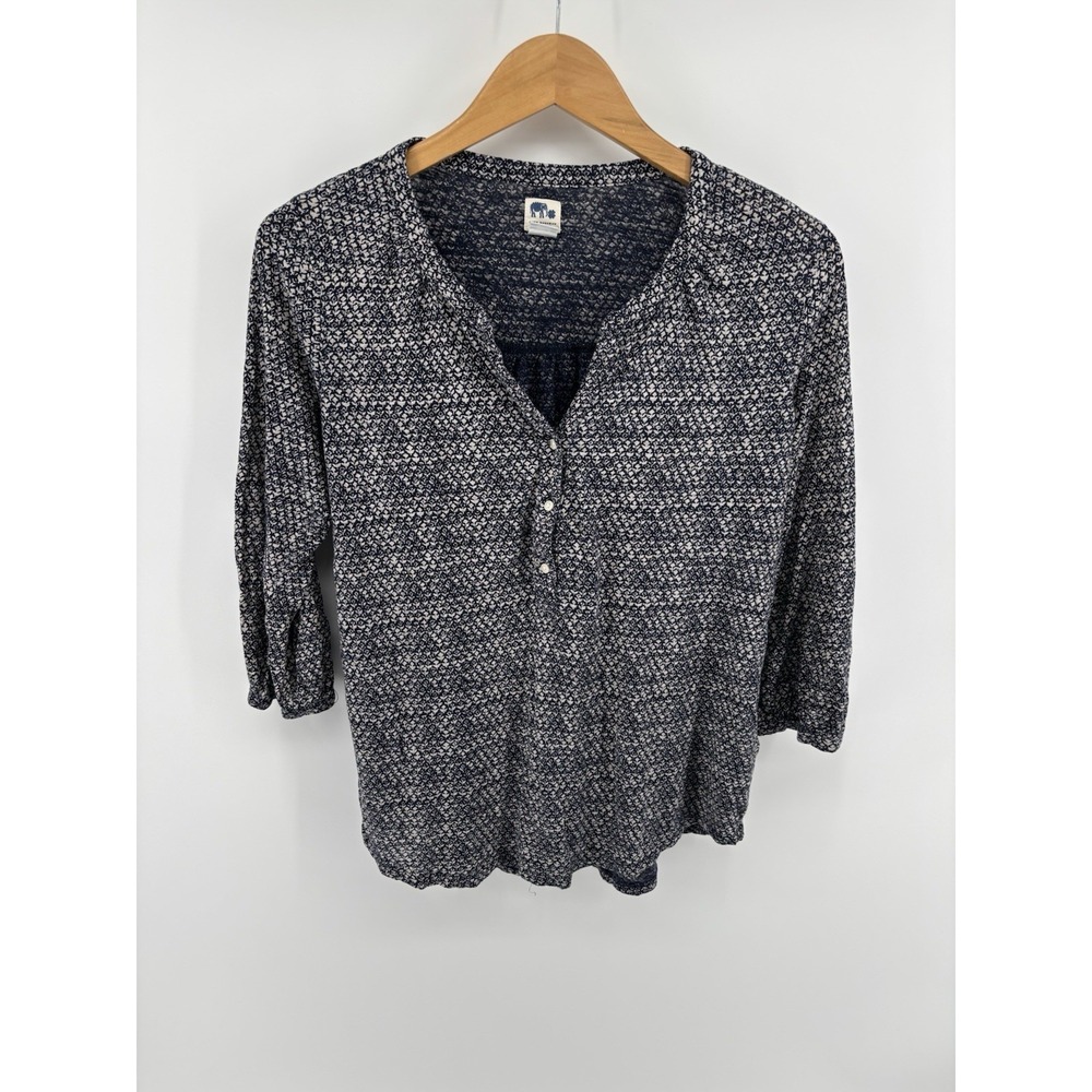 John Robshaw For Lucky Brand Henley Top Sz M Floral Boho Cottagecore Momcore